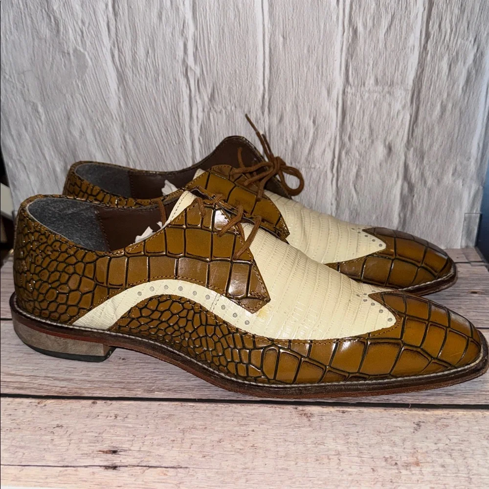 Stacy Adams Trazino Mustard Multi Crocodile-Lizard Print Leather Wingtip Oxford